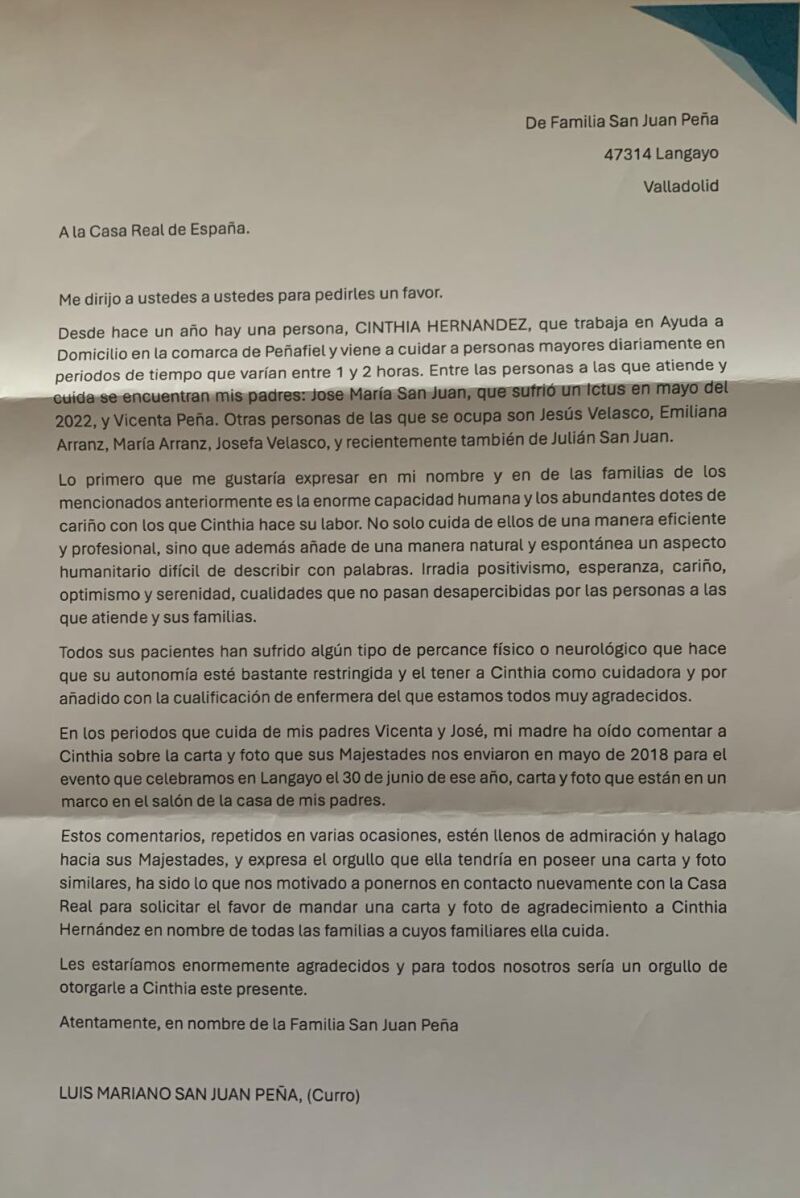 Carta enviada por Curro a la Casa Real