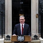 Britain's Labour leader Keir Starmer delivers his first speech as prime minister