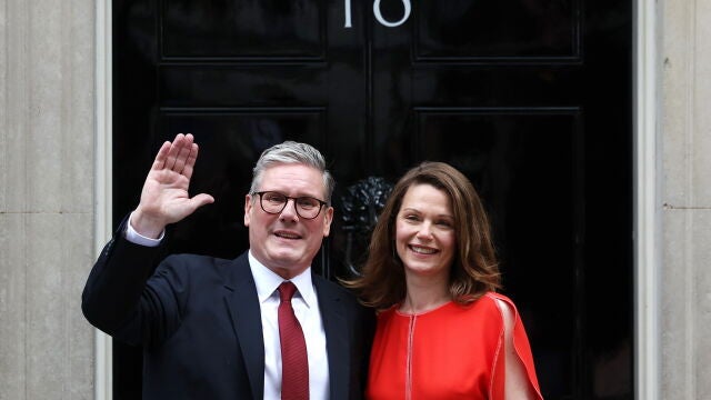 Britain's Labour leader Keir Starmer delivers his first speech as prime minister