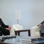 El presidente de la Conferencia Episcopal Española (CEE), Luis Argüello, en la reunión que mantuvo el pasado 18 de abril con el ministro de la Presidencia, Justicia y Relaciones con las Cortes, Félix Bolaños. 