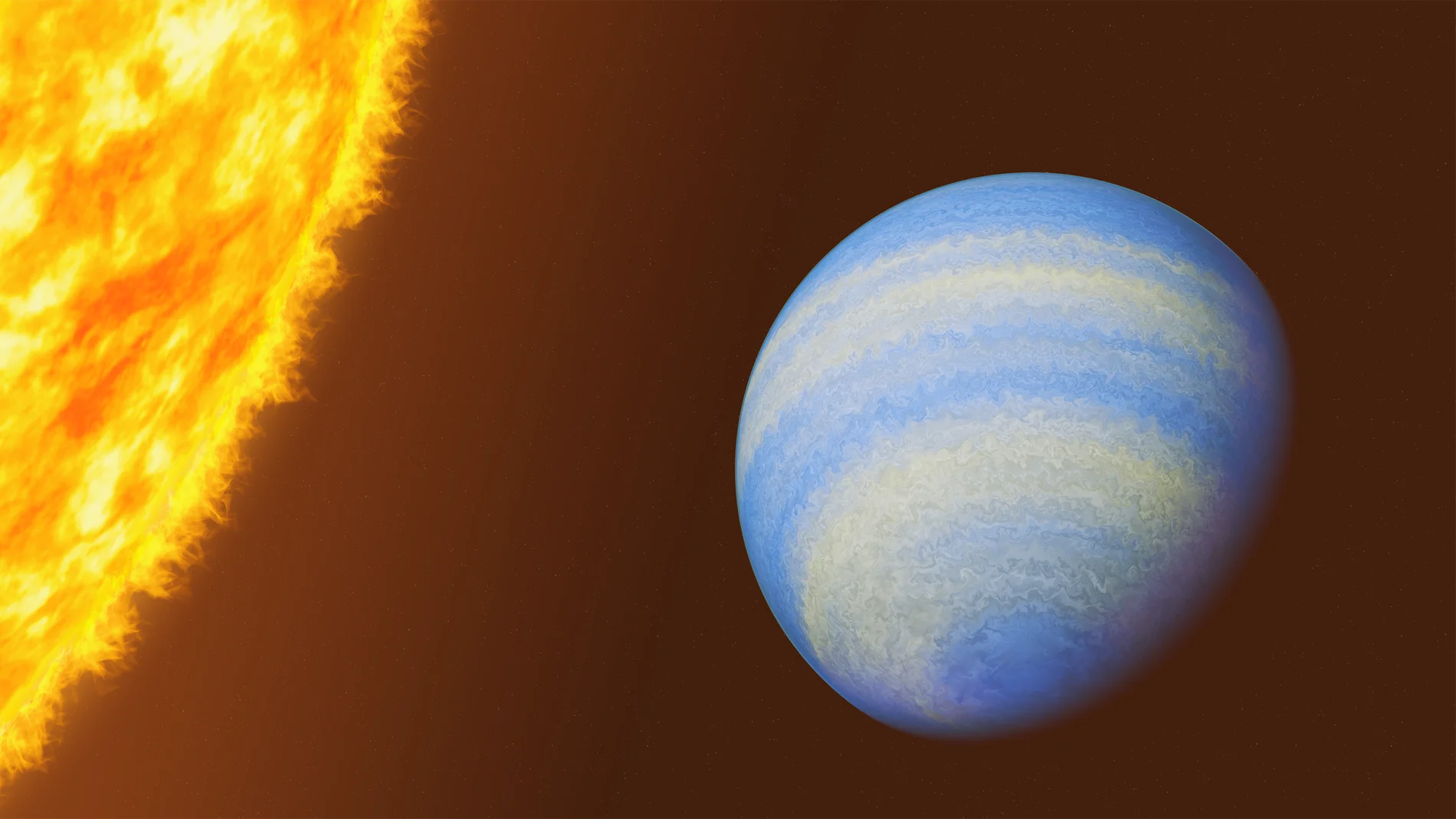 Arte conceptual de HD 189733 b, el Júpiter caliente más cercano a la Tierra que transita su estrella.