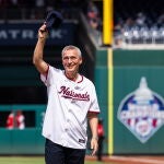 NATO Secretary General Jens Stoltenberg throws out opening pitch ahead of NATO Summit