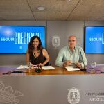 Los portavoces del Gobierno local, Ana Poquet y Manuel Villar, en la rueda de prensa de hoy en Alicante