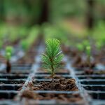 Pinos pequeños en bandejas de germinación