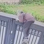 Una anciana de 92 años trepa la verja de su residencia en China