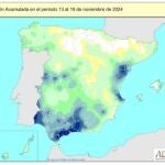 Las lluvias acumuladas desde octubre son un 35% superiores a su valor normal, 15 puntos menos que la semana pasada.