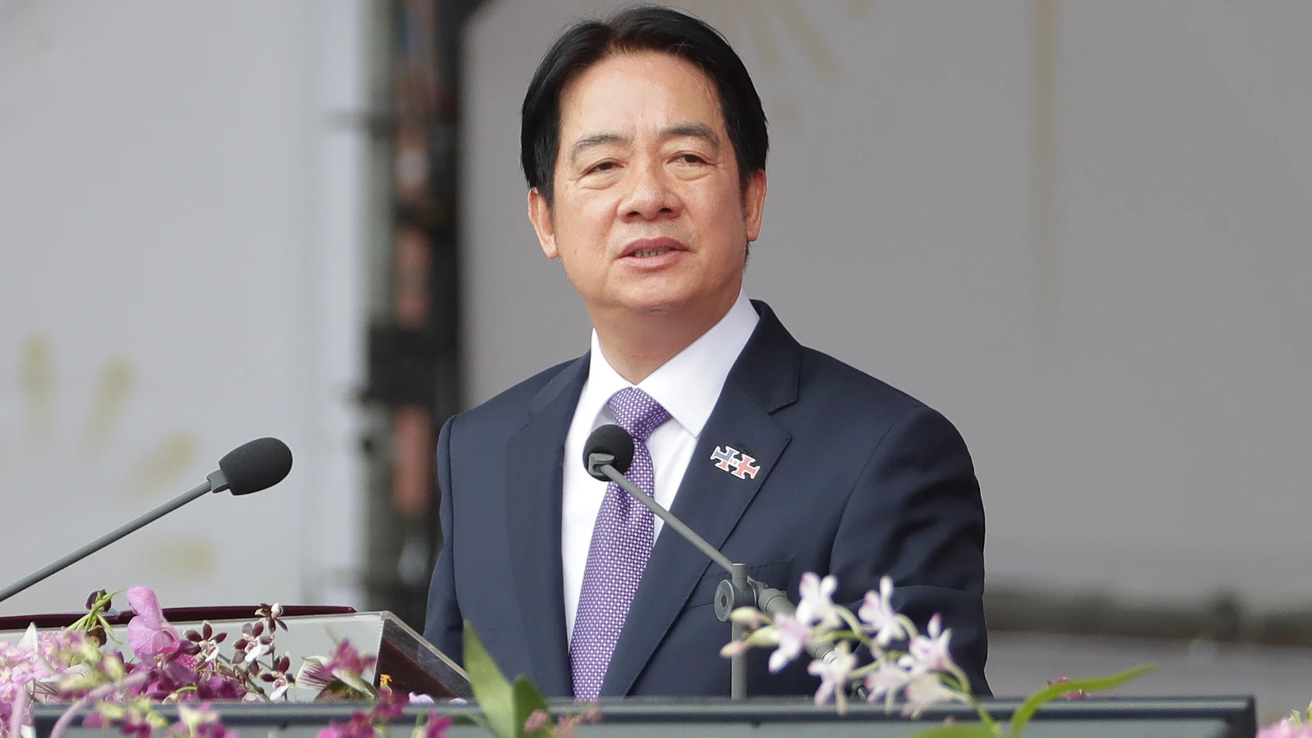 FILE -Taiwanese President Lai Ching-te delivers a speech during National Day celebrations in front of the Presidential Building in Taipei, Taiwan, Oct. 10, 2024. (AP Photo/Chiang Ying-ying, File)