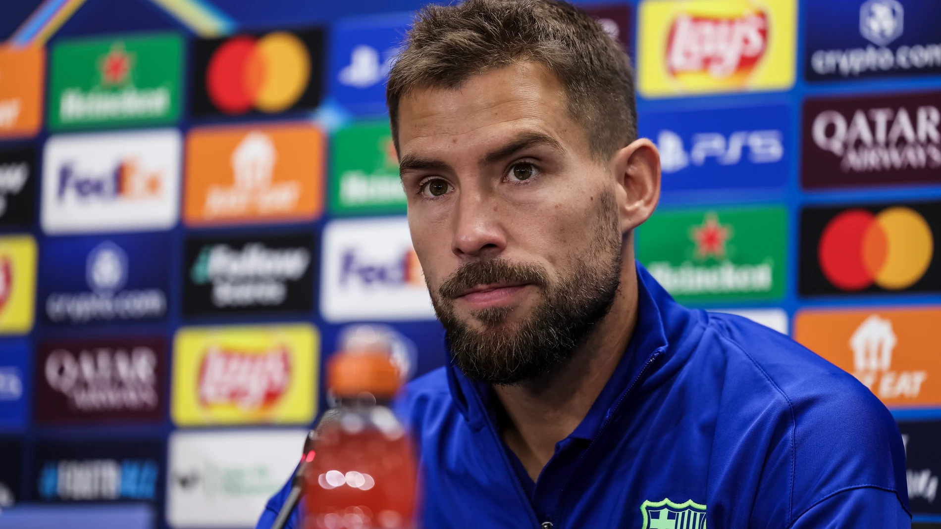 Inigo Martinez attends his press conference during the training day of FC Barcelona ahead the UEFA Champions League, football match against Stade Brestois 29 at Ciudad Esportiva Joan Gamper on November 25, 2024 in Sant Joan Despi, Barcelona, Spain. AFP7 25/11/2024 ONLY FOR USE IN SPAIN