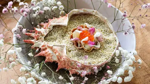 Imagen de una creación del restaurante barcelonés Fishology, ganador de una estrella Michelin