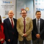 Juan Manuel Corchado, rector de la Usal, y Félix bario, director de la Incibe, entre otros, durante la inauguración de este foro sobre ciberseguridad