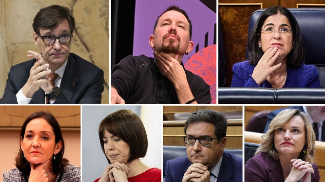 Salvador Illa, Pablo Iglesias, Carolina Darias, Reyes Maroto, Diana Morant, Óscar López y Pilar Alegría.