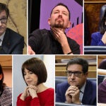 Salvador Illa, Pablo Iglesias, Carolina Darias, Reyes Maroto, Diana Morant, Óscar López y Pilar Alegría.