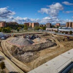 Vista aérea de las obras del Centro de Atención Paliativa Pediátrica Integral en el barrio de San Blas, en Madrid