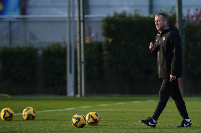 Hansi Flick, en un entrenamiento esta semana