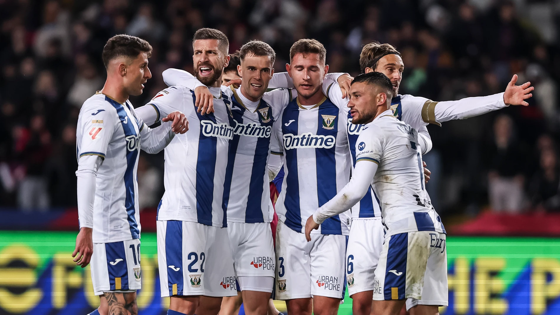 CD Leganes players celebrates the victory during the Spanish league, La Liga EA Sports, football match played between FC Barcelona and CD Leganes at Estadio Olimpico de Montjuic on December 15, 2024 in Barcelona, Spain. AFP7 15/12/2024 ONLY FOR USE IN SPAIN