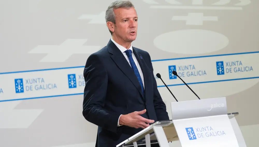 El presidente de la Xunta, Alfonso Rueda, durante la rueda de prensa posterior al consello.