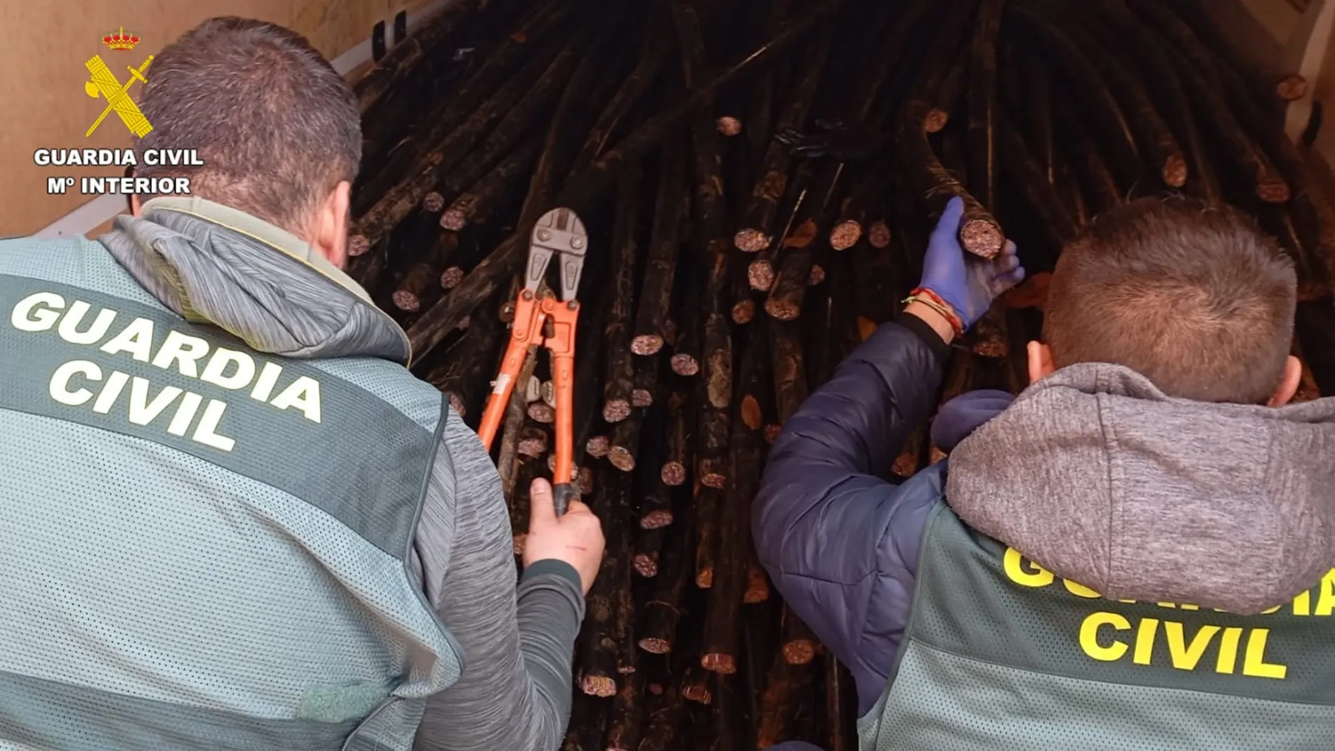 Dos agentes con el material incautado en esta operación
