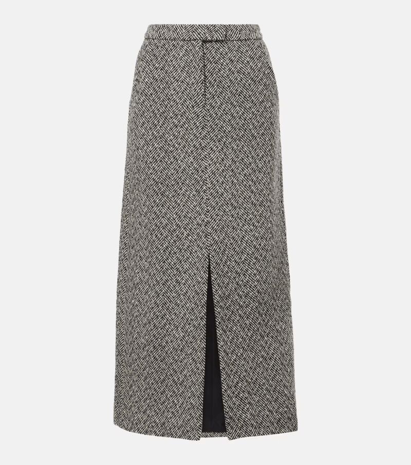 Falda Black herringbone midi skirt