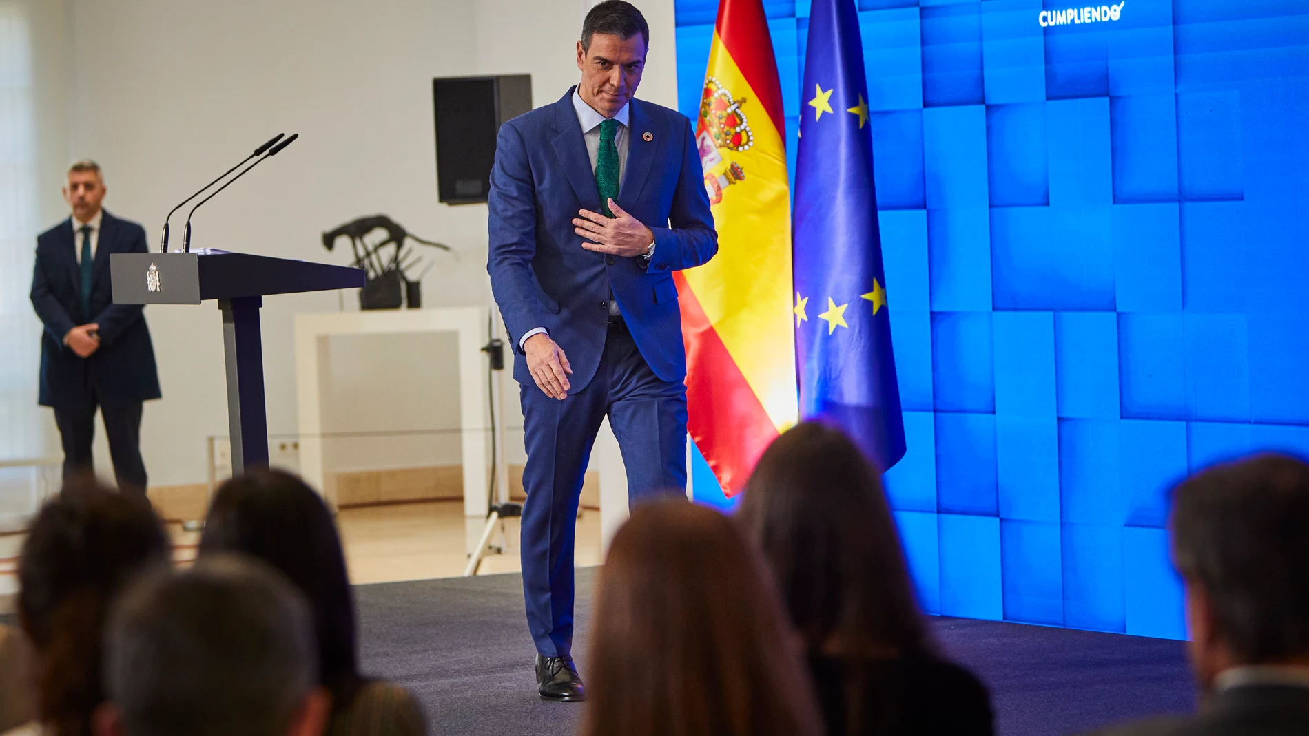 Comparecencia de Pedro Sanchez en en Palacio de la Moncloa para hacer balance del año politico.