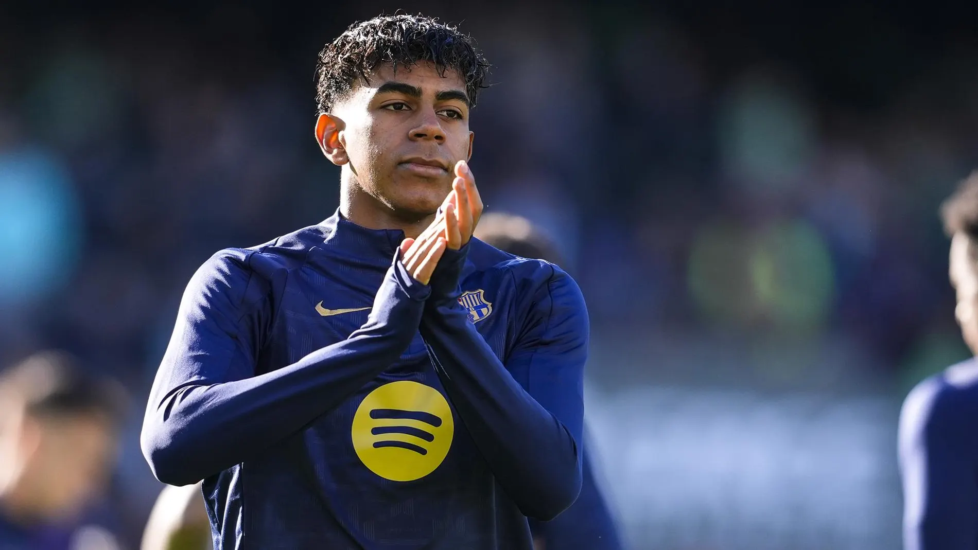 Lamine Yamal, en un entrenamiento del Barça