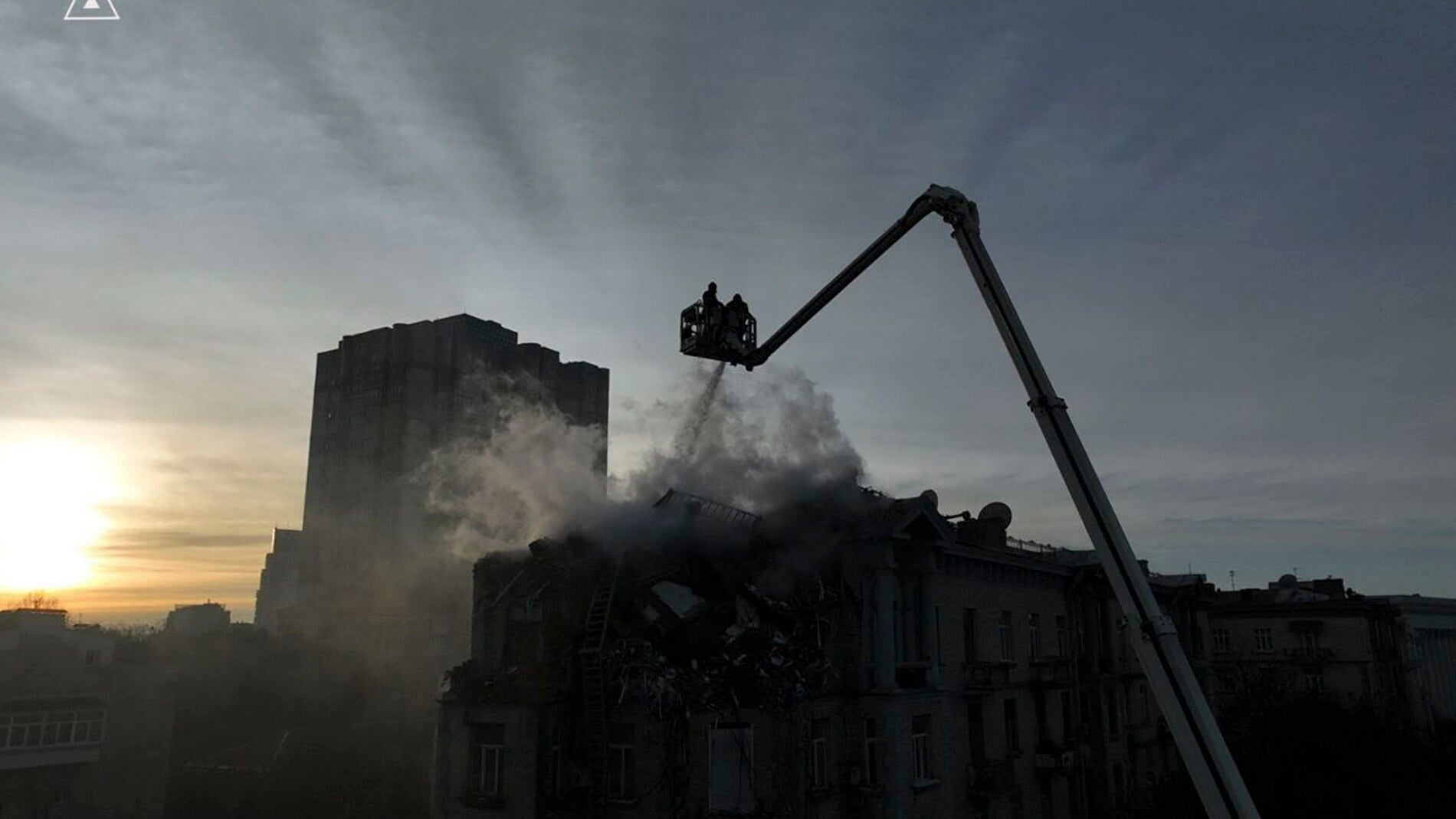 Aftermath of a drone attack on a residential building in Kyiv