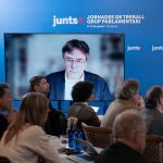 Puigdemont interviene en una jornada de trabajo de Junts en Barcelona