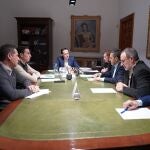 Junta de Portavoces de la Diputación de Valladolid convocada por el presidente, Conrado Íscar, y en la que han participado Guzmán Gómez, portavoz del Grupo Provincial Popular, Francisco Ferreira, portavoz del Grupo Provincial Socialista, Mario de Frutos, portavoz del Grupo Provincial Vox, y Julio Pereda, portavoz del Grupo Provincial TLP