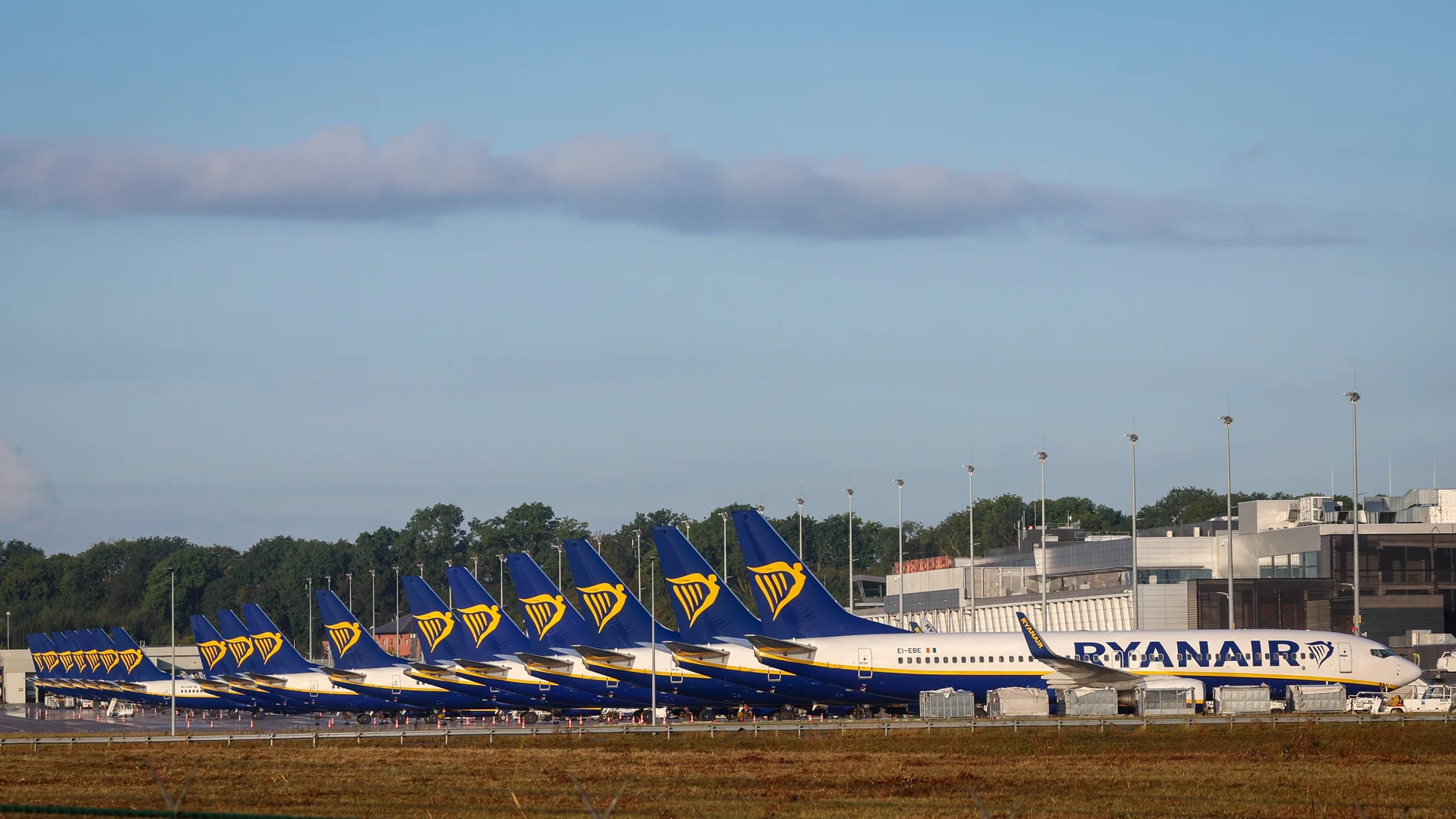 Ryanair planes are parked during a strike at the Brussels South Charleroi Airport in Gosselies, Belgium
