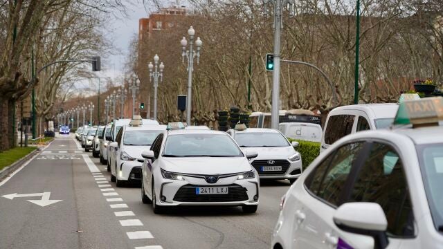 Decenas de taxis se movilizan por el Paseo Zorrilla de Valladolid