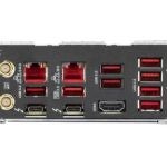 Conectividad en la parte trasera de un ordenador, con puertos USB 3.2 identificables por su color rojo. 