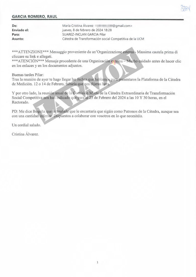 Correo de la asesora de Presidencia, Cristina Álvarez