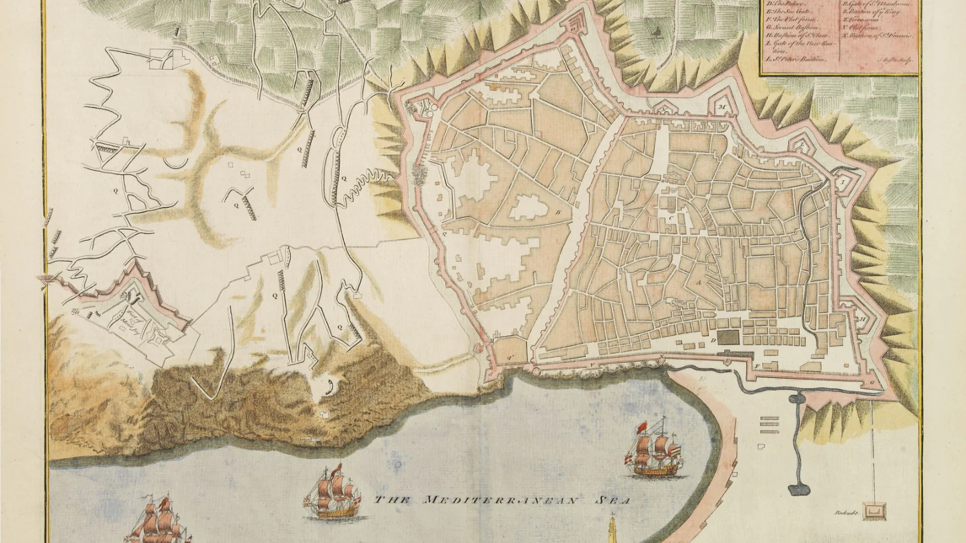 Mapa de la ciudad de Barcelona hacia 1700