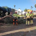Efectivos del Consorcio Provincial de Bomberos en la zona afectada por el paso del tornado en Pozo del Camino.