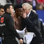 Ancelotti, en un momento del partido entre Osasuna y el Real Madrid