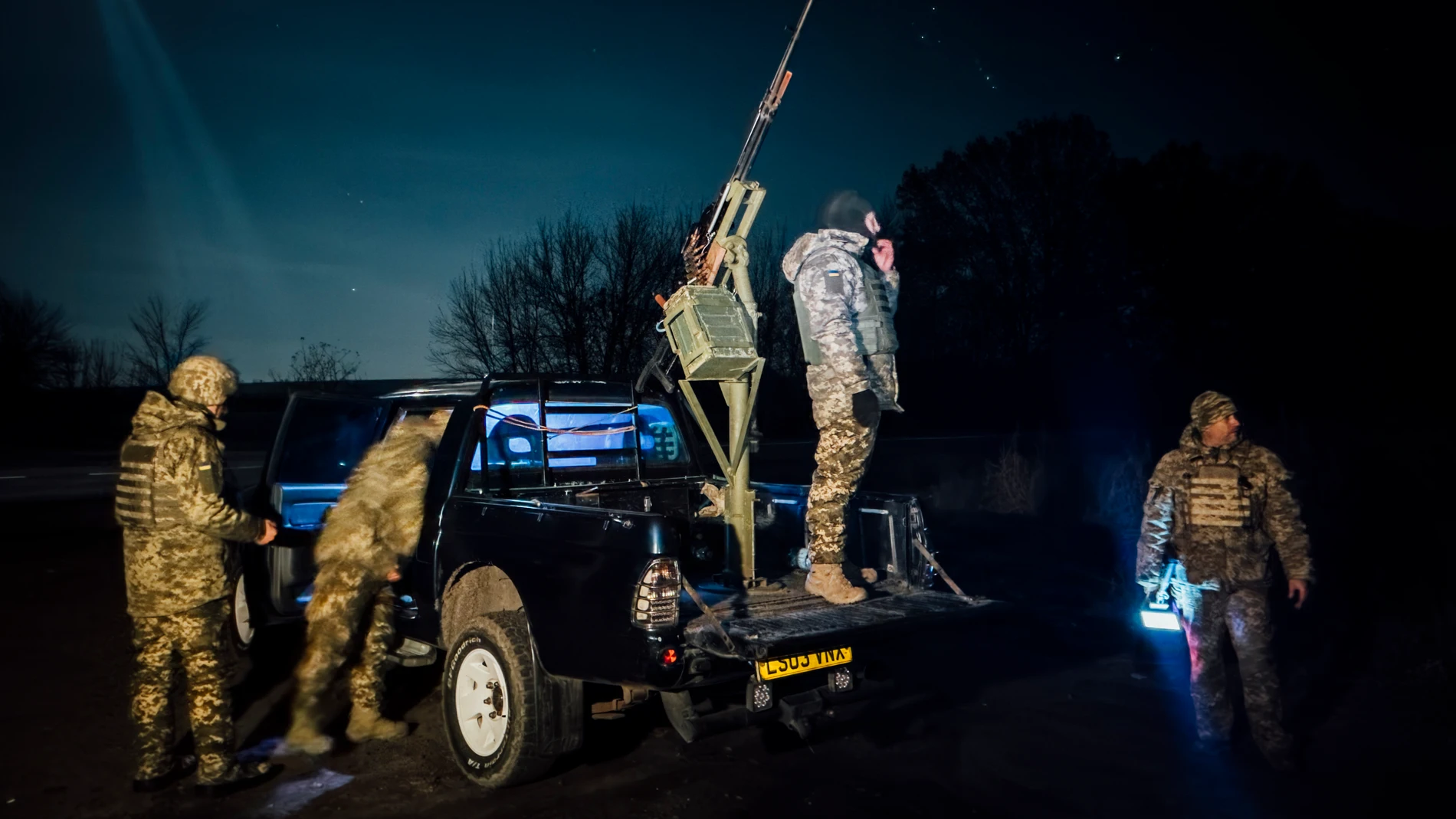 (Foto de ARCHIVO)November 19, 2024, Sumy, Ukraine: This unit of the 117th territorial defense brigade of Sumy hunts Shahed drones in the sky of the city. they use a machine gun salvaged from a Russian tank to protect the city. Sumy, November 19, 2024.Europa Press/Contacto/Adrien Vautier19/11/2024 ONLY FOR USE IN SPAIN