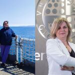 A la derecha, Elena Ceballos, doctora en Ciencias y Tecnologías Físicas por la US, durante una expedición oceanográfica. Victoria López, catedrática de Química Inorgánica y Vicerrectora en la UJA