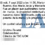 El correo en que la asesora de Moncloa Cristina Álvarez se identifica como "colaboradora" de la cátedra de Begoña Gómez