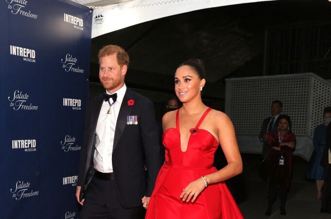 Prince Harry, Duke of Sussex and Meghan, Duchess of Sussex attend the 2021 Salute To Freedom Gala at Intrepid Sea-Air-Space Museum on November 10, 2021 in New York City.
