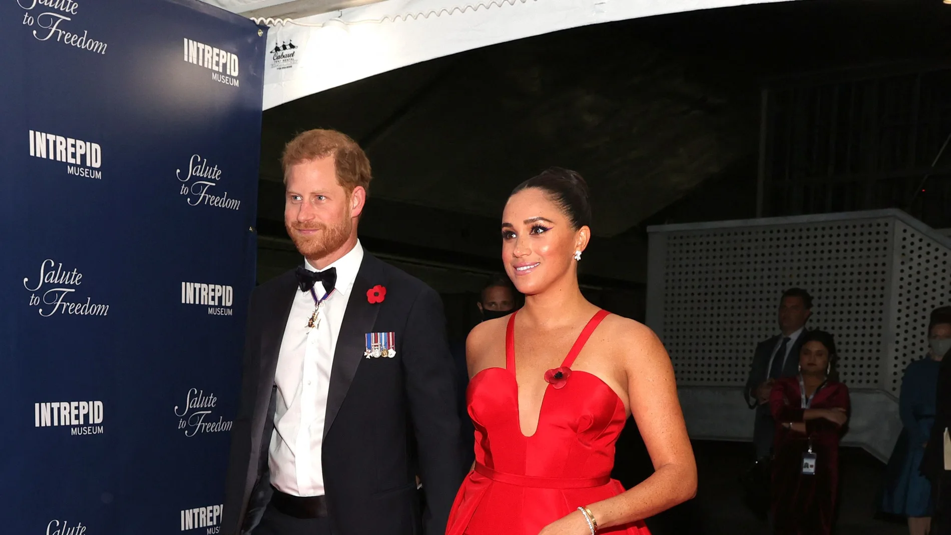 Prince Harry, Duke of Sussex and Meghan, Duchess of Sussex attend the 2021 Salute To Freedom Gala at Intrepid Sea-Air-Space Museum on November 10, 2021 in New York City.