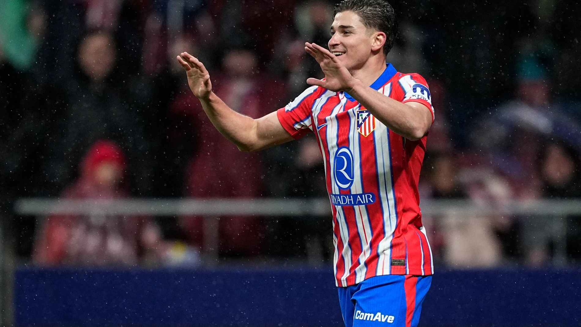 Julian Alvarez of Atletico de Madrid celebrates a goal during the Spanish League, LaLiga EA Sports, football match played between Atletico de Madrid and Athletic Club de Bilbao at Riyadh Air Metropolitano stadium on March 1, 2025, in Madrid, Spain. AFP7 01/03/2025 ONLY FOR USE IN SPAIN
