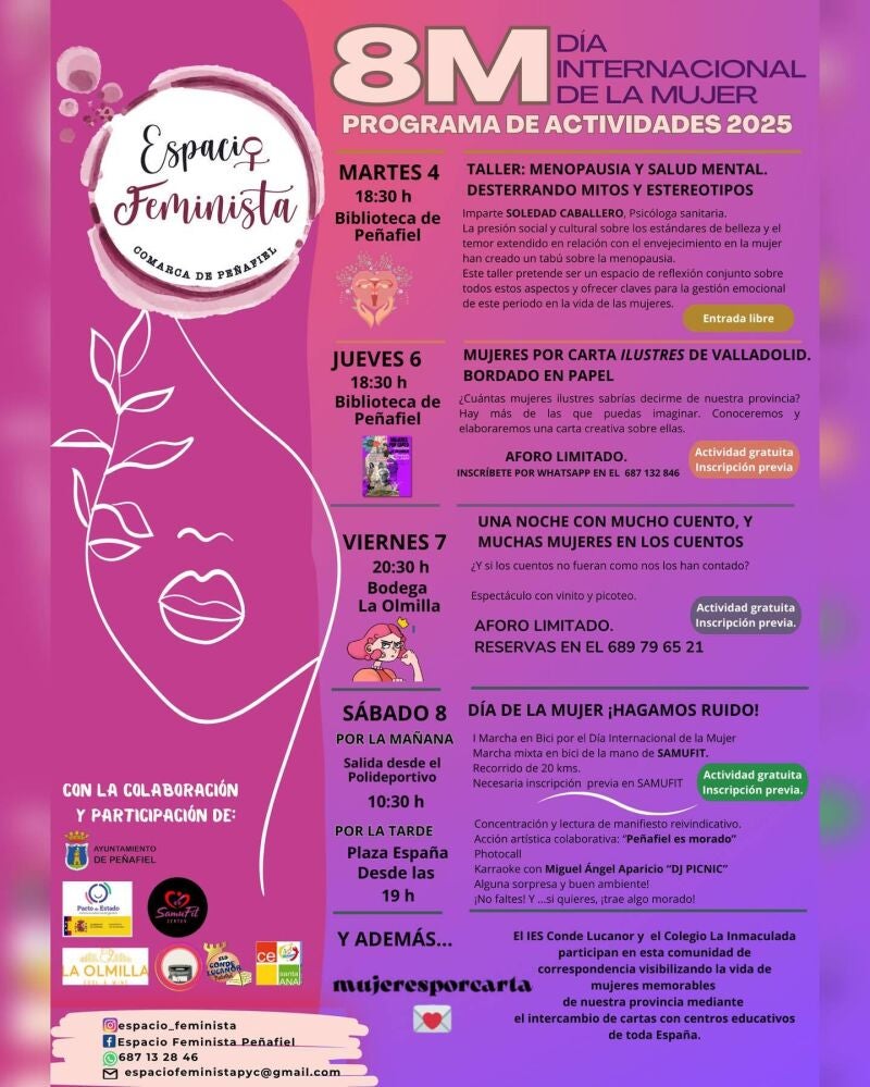 Cartel de actividades programadas para la semana del 8 de marzo en Pañafiel