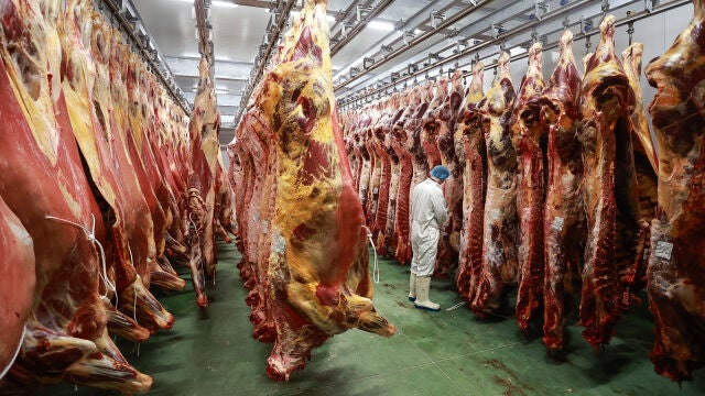un trabajador de Carpisa Foods en las instalaciones del matadero en Ciudad Rodrigo (Salamanca)