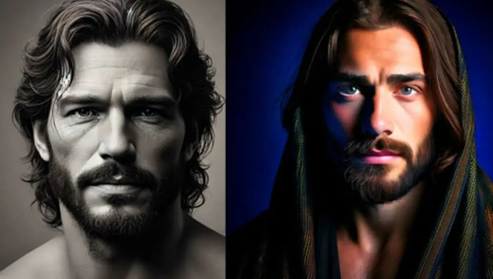 La IA de DALLE (izq) y de Firefly de Adobe (dcha) interpretan así a Jesús