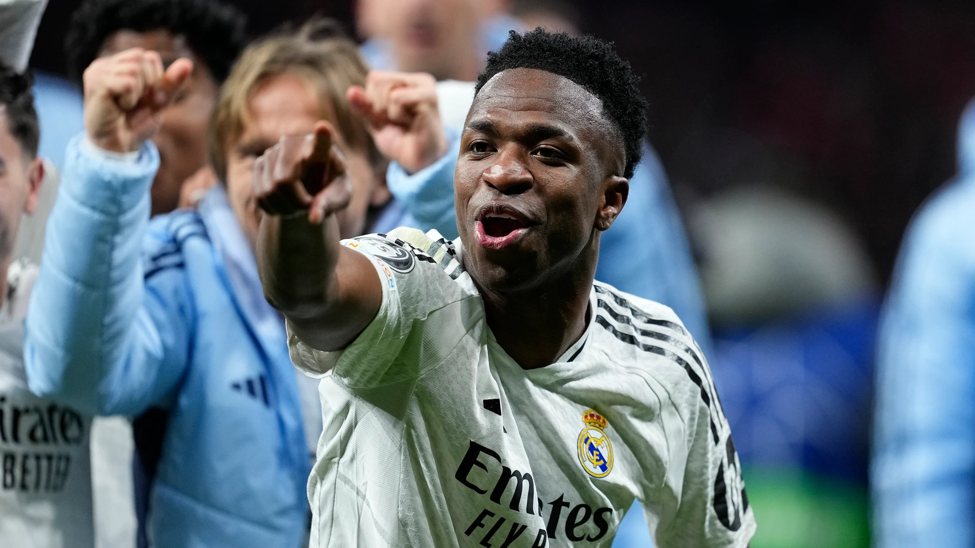 Vinicius laughs at Atletico fans.