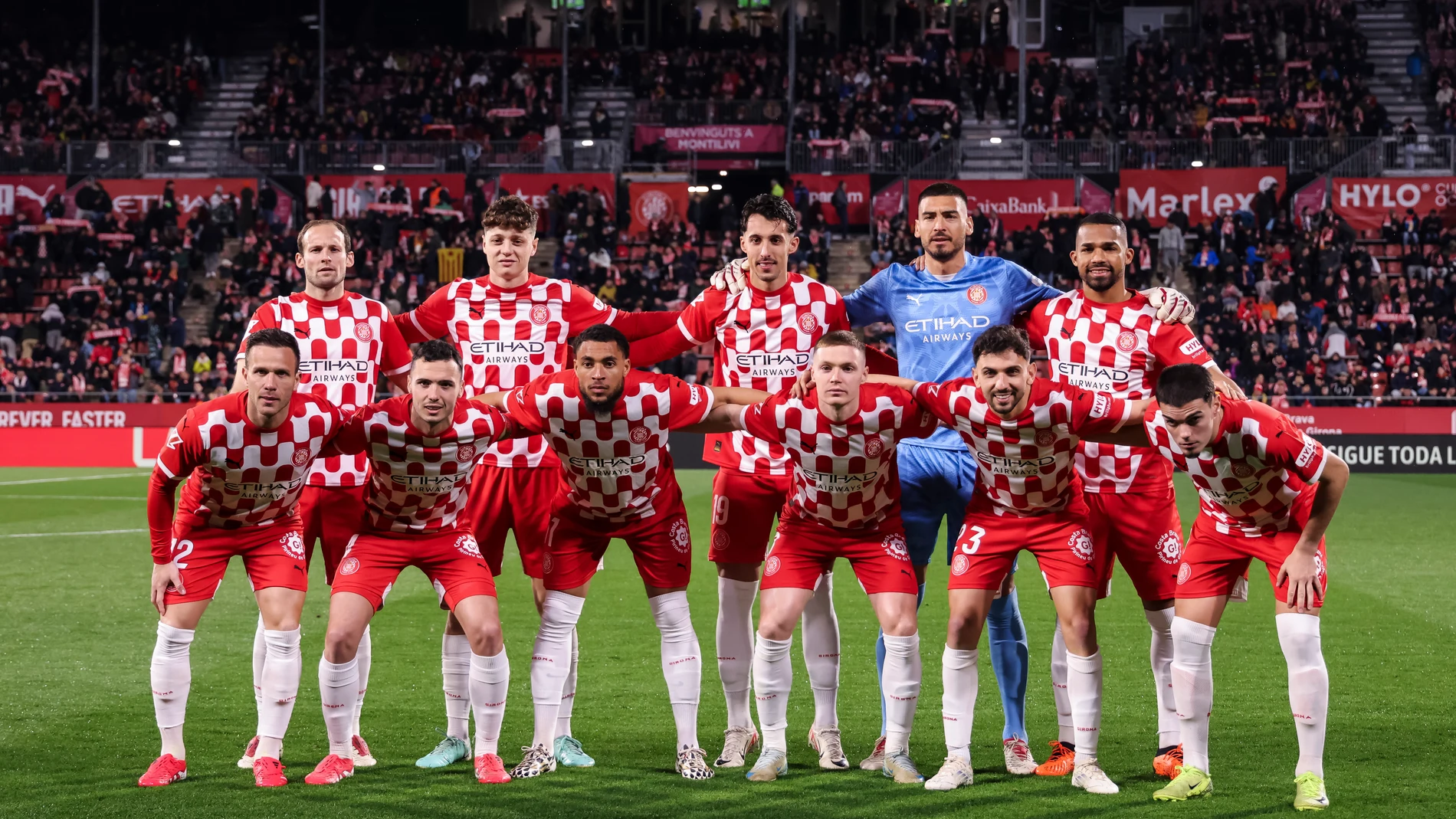 Girona FC players pose for a team picture during the Spanish league, La Liga EA Sports, football match played between Girona FC and Valencia CF at Estadio de Montilivi on March 15, 2025 in Girona, Spain. AFP7 15/03/2025 ONLY FOR USE IN SPAIN