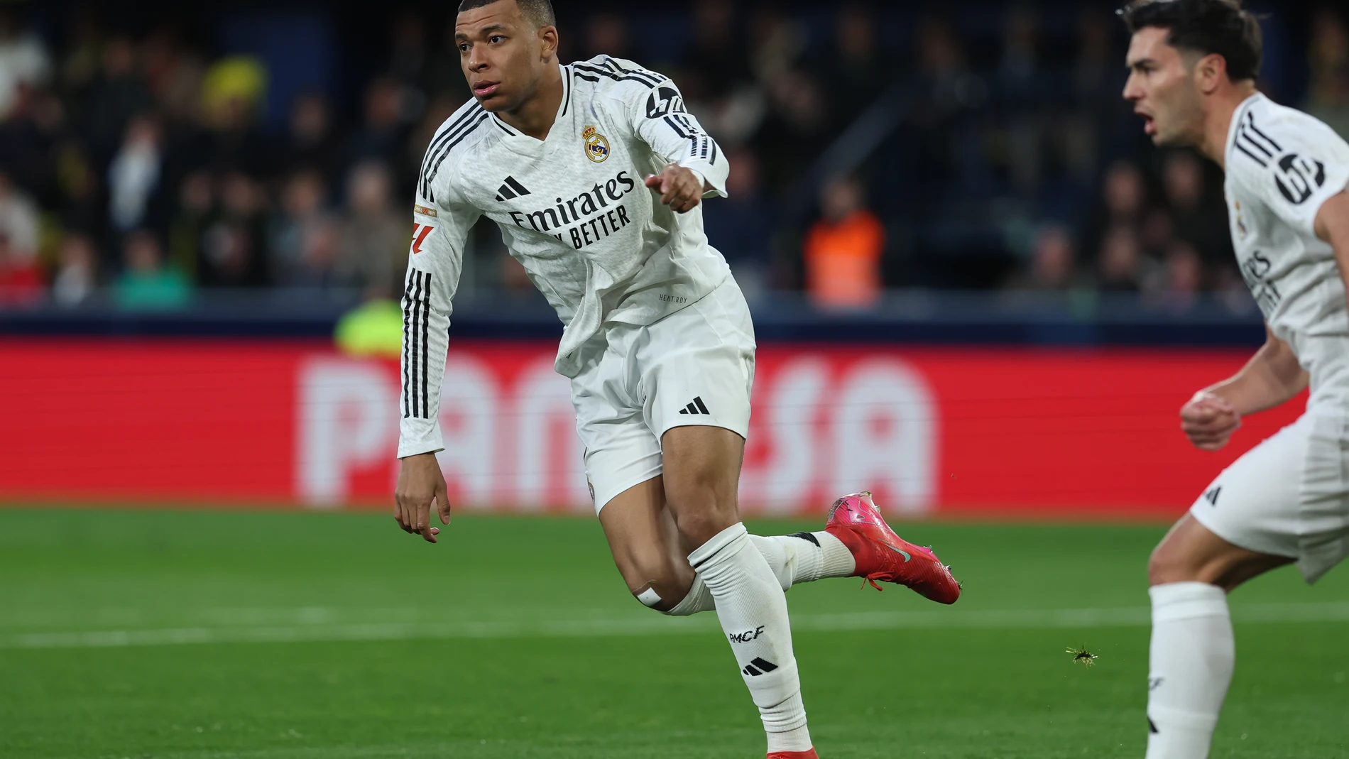 Kylian Mbappe of Real Madrid celebrates a goal during the Spanish league, LaLiga EA Sports, football match played between Villarreal CF and Real Madrid CF at La Ceramica stadium on March 15, 2025, in Villarreal, Spain. AFP7 15/03/2025 ONLY FOR USE IN SPAIN