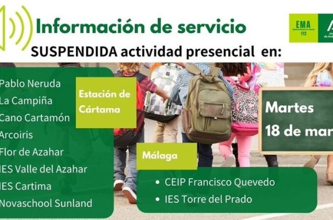 Estos son los diez centros educativos que han suspendido las clases hoy por las lluvias