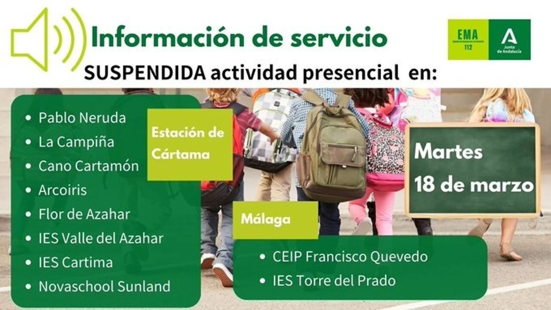 Estos son los diez centros educativos que han suspendido las clases hoy por las lluvias