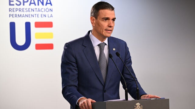 Pedro Sánchez en rueda de prensa al finalizar la sesión de trabajo del Consejo Europeo