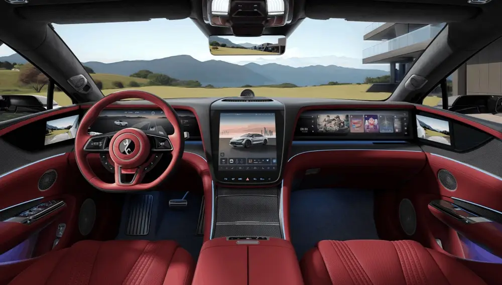 Interior del Yangwang U7 en color rojo